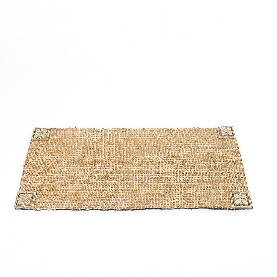 CAPACHO DE FIBRA DE COCO TRANÇADO FLOR VAZADA OFF